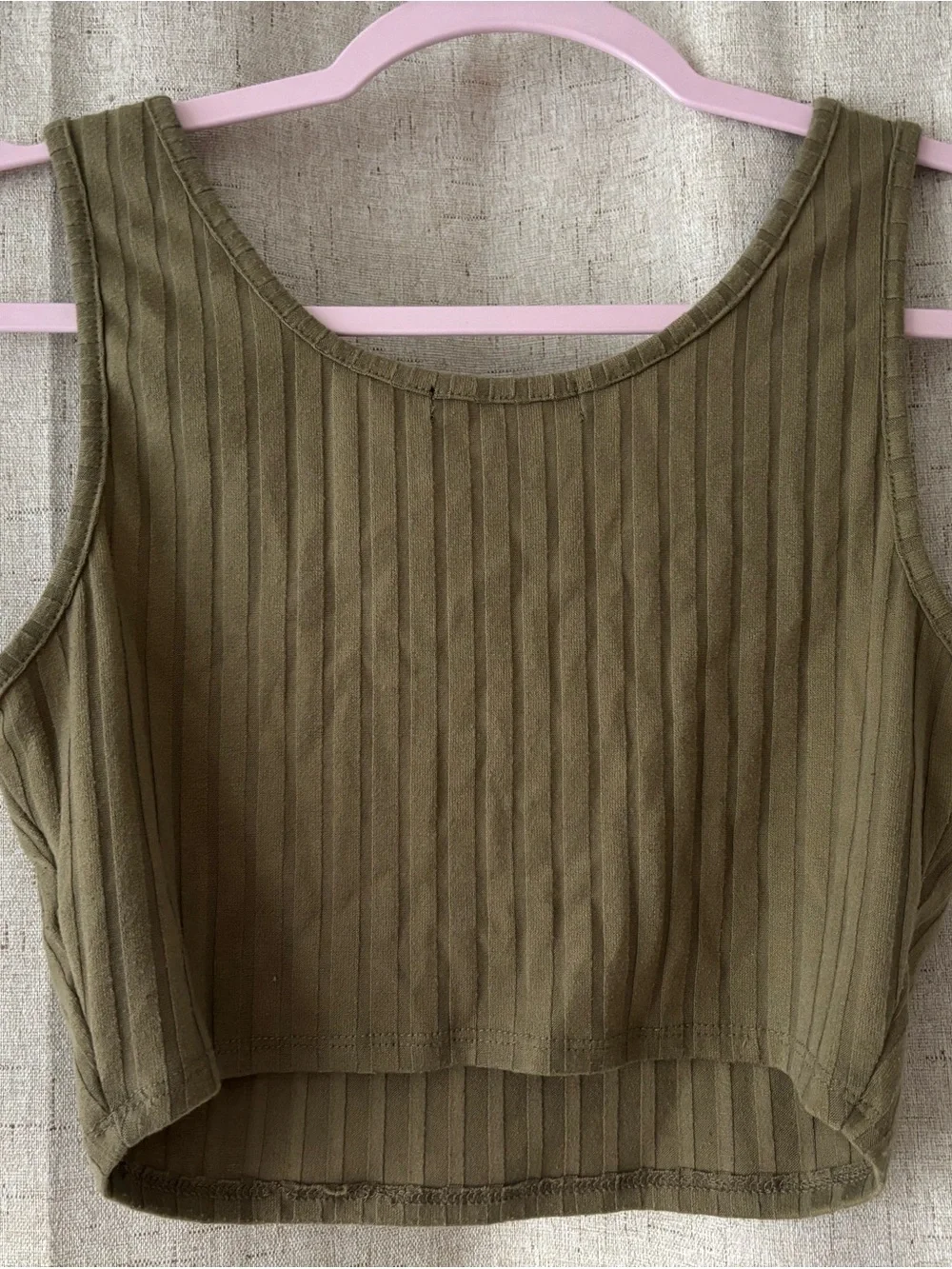 Forever 21 Olive Ribbed Wide-Leg Pants with Tie Waist and Matching Crop Top Set
